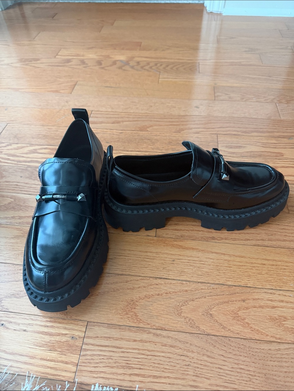 Ash Black Patent Chunky Lug Sole Loafers